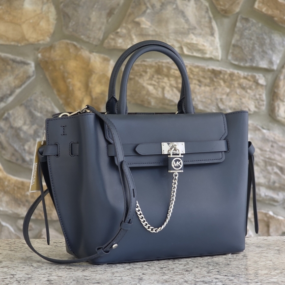 Michael Kors Hamilton Legacy Large Belted Blue Satchel - Picture 1 of 10